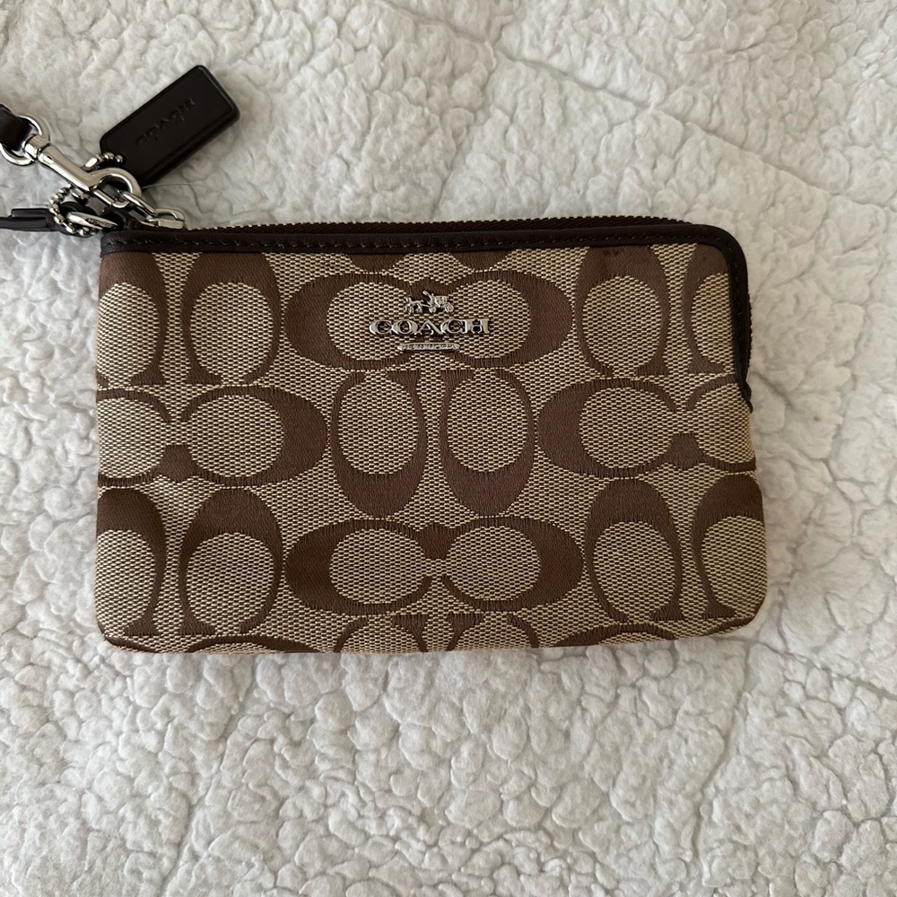 Coach Signature Brown and Cream Pouch